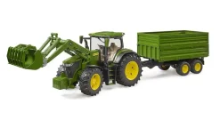 Bruder Toys<John Deere 7R 350 with Frontloader & Tandemaxle Tipping Trailer