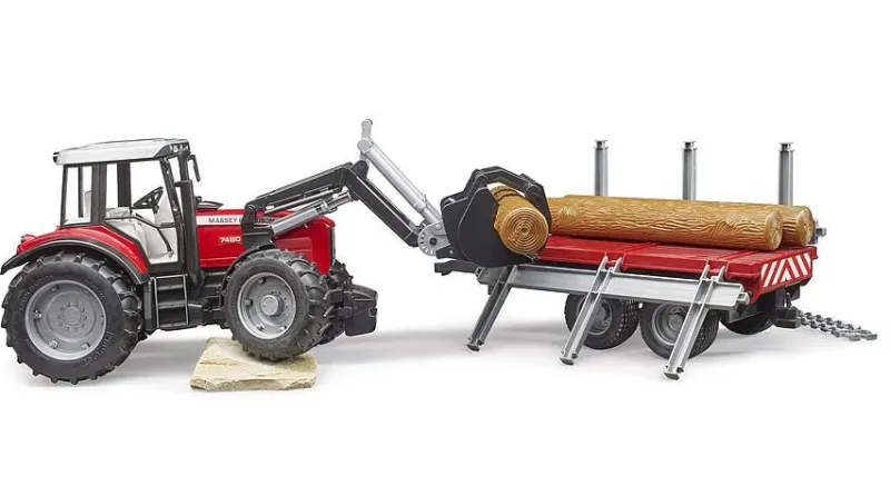 Bruder Toys<Massey Ferguson 7480 with Front Loader and Timber Trailer Toy
