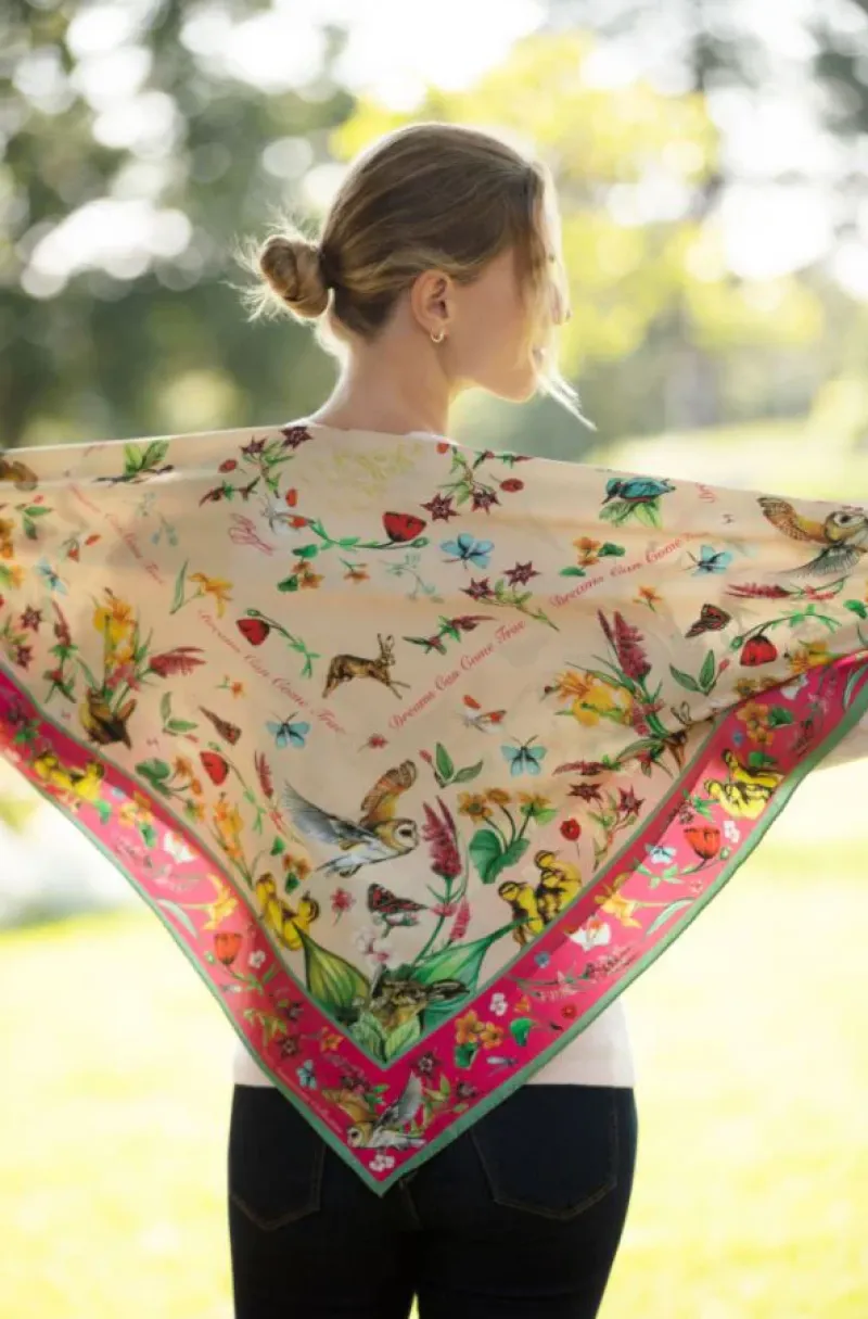 Clare Haggas FIne Art Scarves|Scarves<Clare Haggas Large Dreams Can Come True Large Square Oyster and Peony