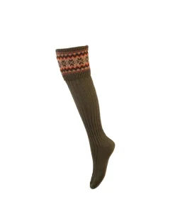 House of Cheviot /John Mills Socks<House of Cheviot Lady Fairisle Sock Dark Olive