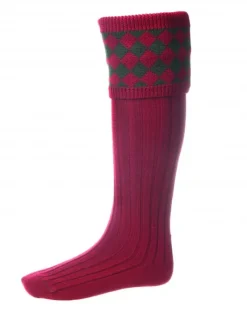 House of Cheviot /John Mills Socks|Socks<House Of Cheviot Men's Chessboard Sock Brick Red/Spruce